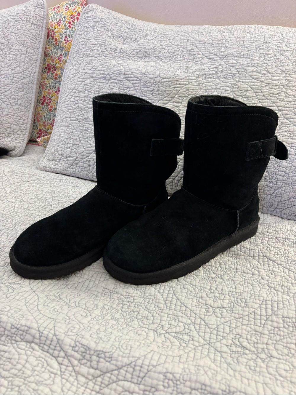 UGG Classic Short Black Suede Shearling Boots